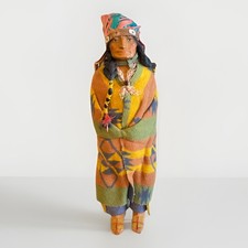 Antique Native American Skookum Chief Doll 17 Inches Feather Headdress 1930s 