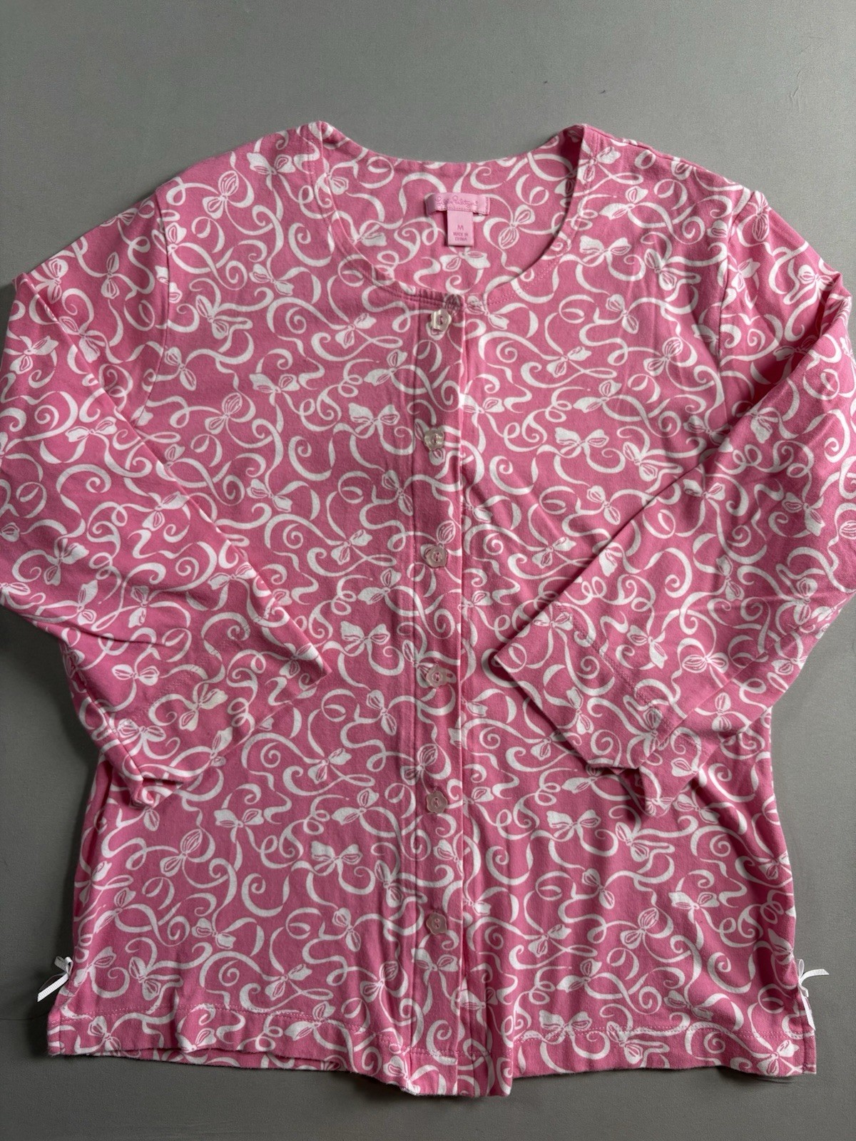 Lilly Pulitzer Vintage Y2K Pink and White Bow Cardigan Coquette Cotton Size M