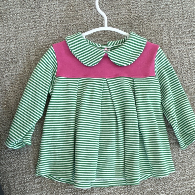 Squiggles by Charlie Green White Striped Collared Dress 12M Pima Cotton Girls