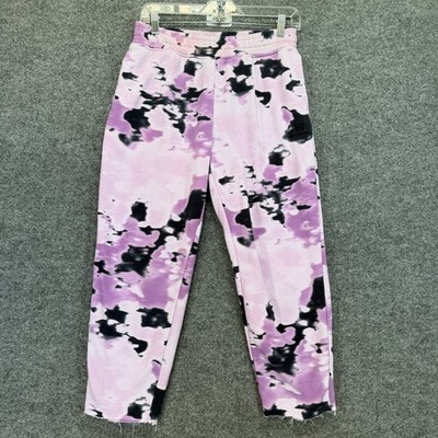 New Balance Sweatpants Women Small Purple Tie Dye Raw Hem Relaxed Tapered Pants