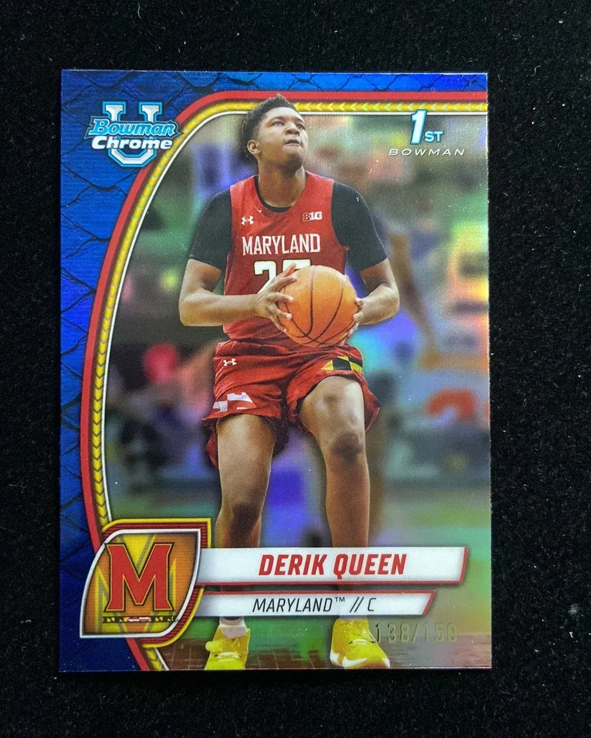 2024-25 Topps Bowman Chrome University Blue Reptilian Derik Queen 1st /150 KM046