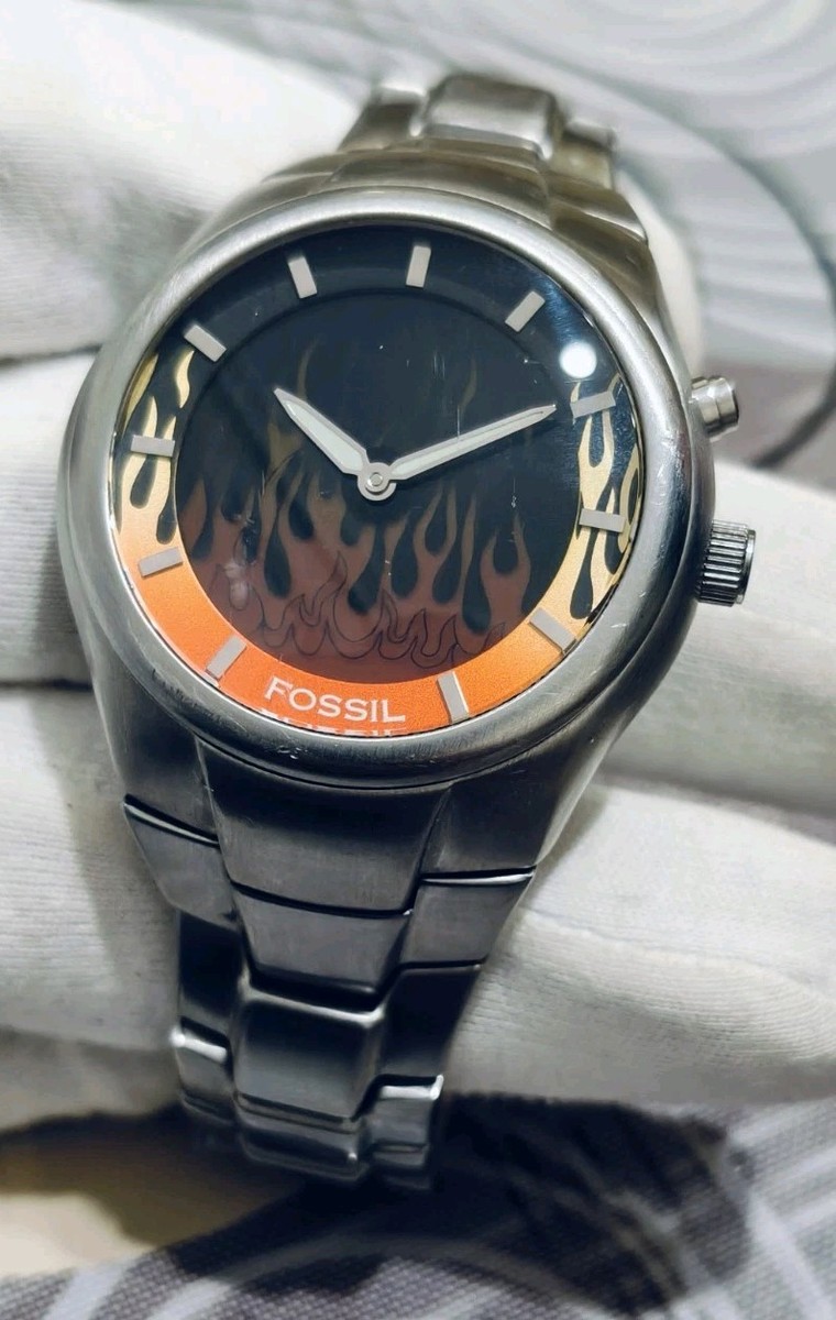 Fossil Big Tic Watch Mens 39mm Red Black Stainless Steel Band
