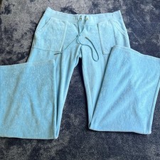 Classic Juicy Couture Blue Terry Cloth Flared Lounge Pants Y2K Large Logo