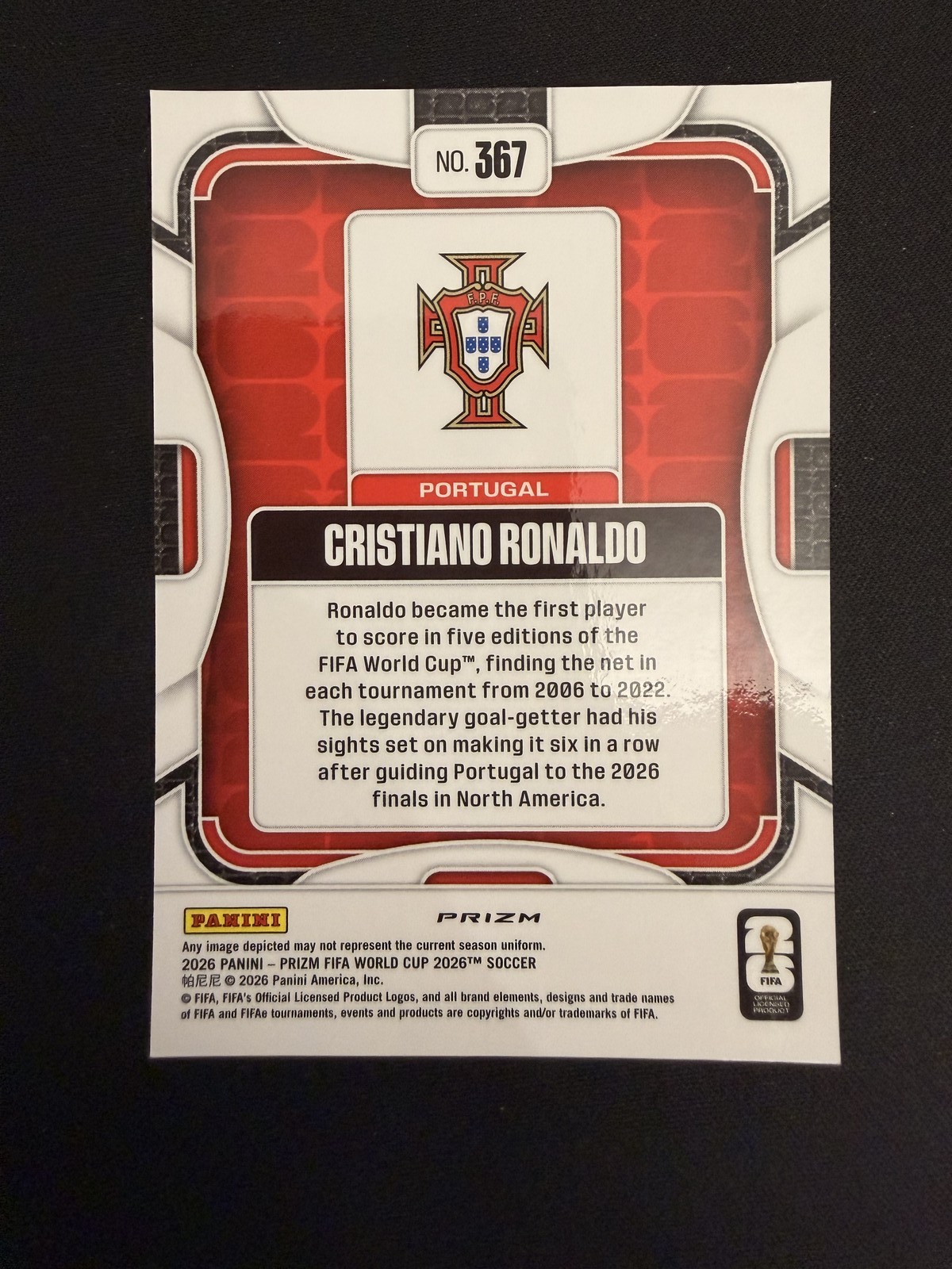 2026 Panini Prizm FIFA World Cup Cristiano Ronaldo #367 Celestial Lattice view 2