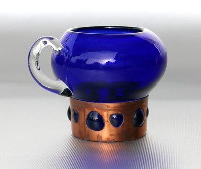 Nanny Still Kumela Finnland, Henkelglas Kupferring, H. ~8,5cm, ~310g,~Vintage