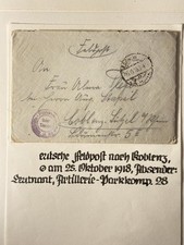 WK1 Feldpostbrief 1918 &ndash; Leutnant Artillerie-Park-Komp. 28, nach Koblenz
