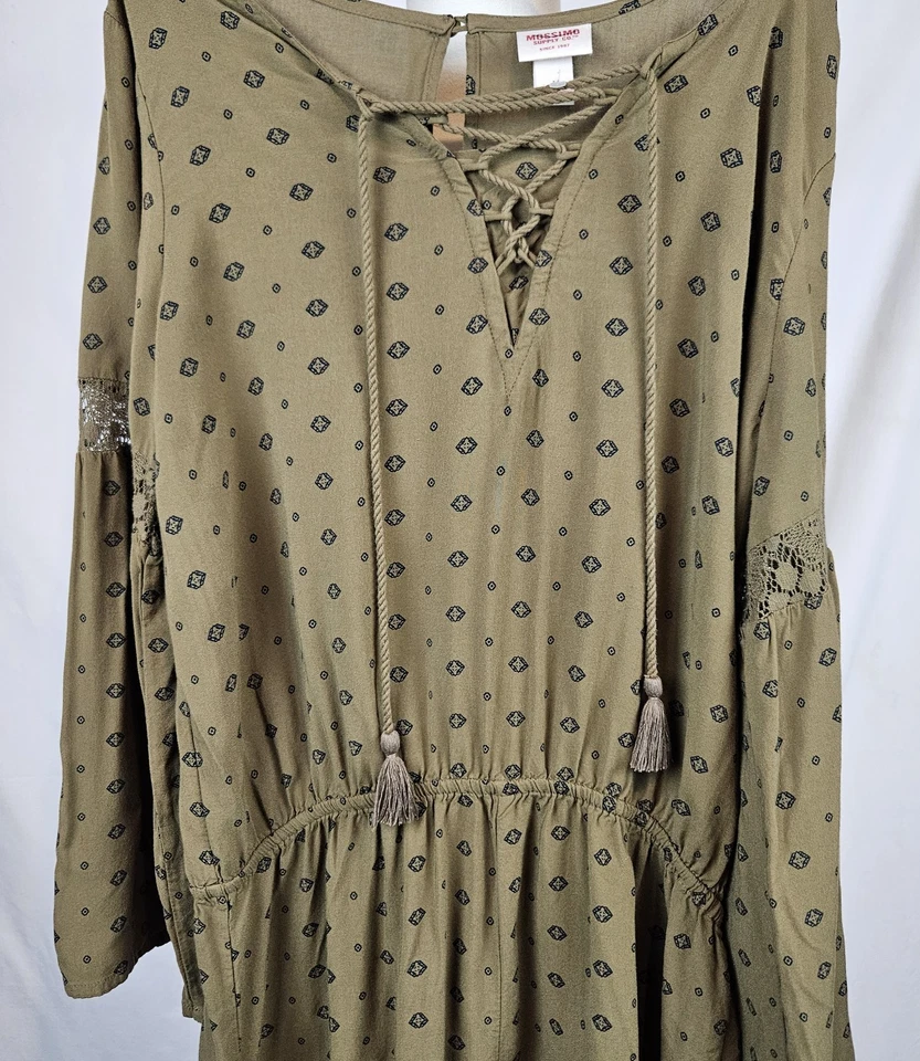 Mameluco Verde Oliva Patrón Diamante Talla Grande Boho Hippie Cottagecore Corbata Frontal  Foto 3 de 4