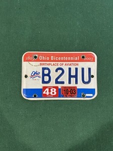 2003 Ohio Motorcycle License Plate.  B2HU