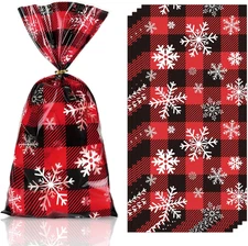 160Pcs Christmas Cellophane Bags Red Black Buffalo Plaid Snowflake Treat Bags Pl