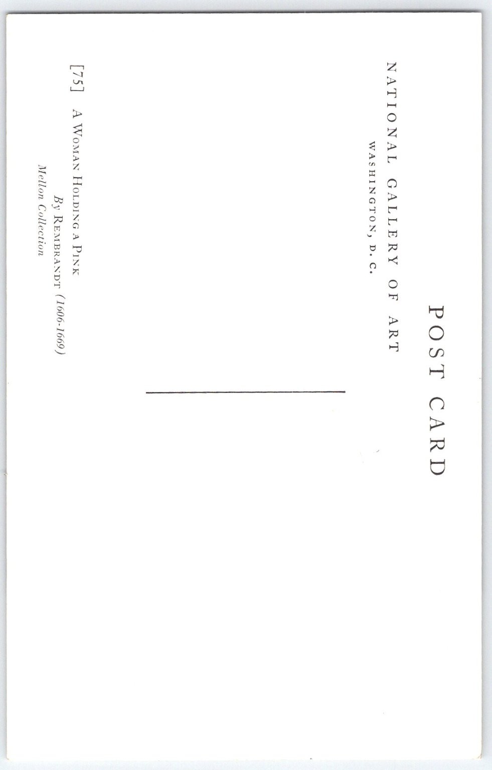 Vintage National Gallery Postcard Rembrandt Woman Holding Pink 1606-1669