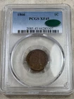 1866 Indian Head Cent PCGS XF45 CAC Approved Semi Key Date Nice Example