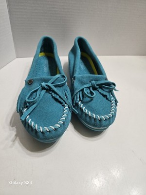 MINNETONKA Women's Kilty Plus Mocassins In Turquoise Sude- Size 8.5