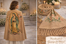 Mantón Rebozo Virgen de Guadalupe - Envoltura Mexicana Católica Hecha a Mano | Mantón de Oración
