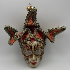 Venetian-Inspired New Orleans Mardi Gras Jester Mask Ornament Red Gold