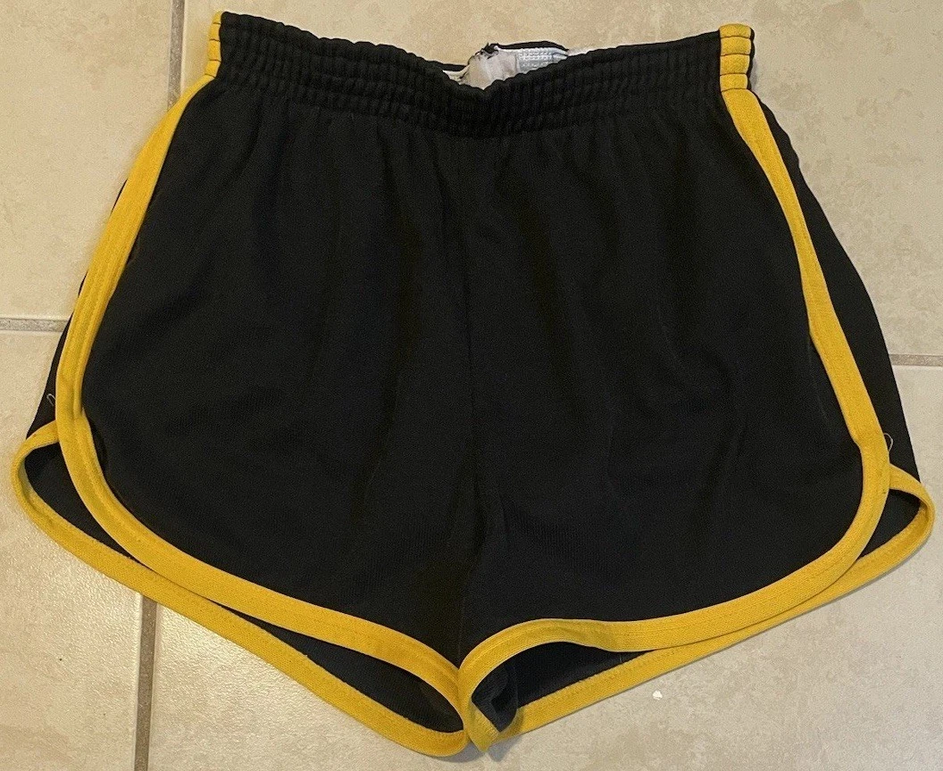 Vtg 70s Gym Shorts S USA Warmup College School Track Football PE 80s Black