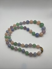 Multi-Colored Jadeite Bead Necklace With A Gold Toned Clasp