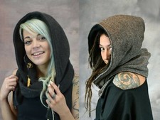 WOOLEN SNOOD HOOD Wooly Cosy Winter Scarf Warm Pixie Hippy Psytrance Festival 