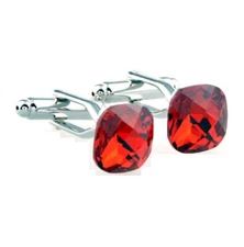 Red Square Crystal Cufflinks Pair in a Presentation Gift Box & Polishing Cloth