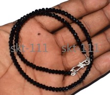 925 Silver Necklace Black Spinel Stone 2x4mm Rondelle Faceted Beads 16-35  