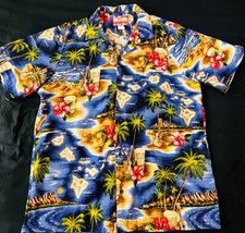 RJC Men's Blue Island Red Hibiscus Hawaiian Shirt XL 102C Cotton Vintage Free