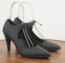 Ecco Womens Shape 75 Pointy Pumps Heels Black Snake Embossed Lace Up 39 / 8 US