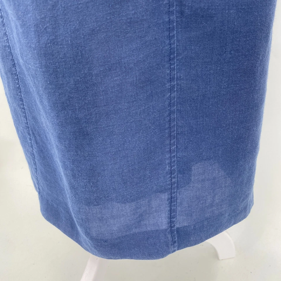 Vestido Esquinero Informal Vintage Talla 6 Azul 100% Lino Sin Mangas Cambio Lagenlook Foto 3 de 4