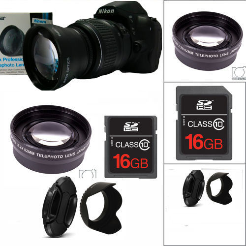 52MM SPORT ACTION ZOOM LENS +16GB HOOD FOR NIKON D3000 D3100 D3200 D5000