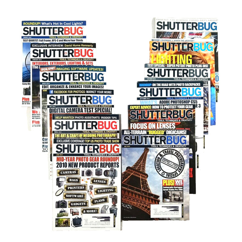 Shutterbug Magazine Lot of Twelve (12) Issues Jan. 2010 - Dec. 2010 Photography