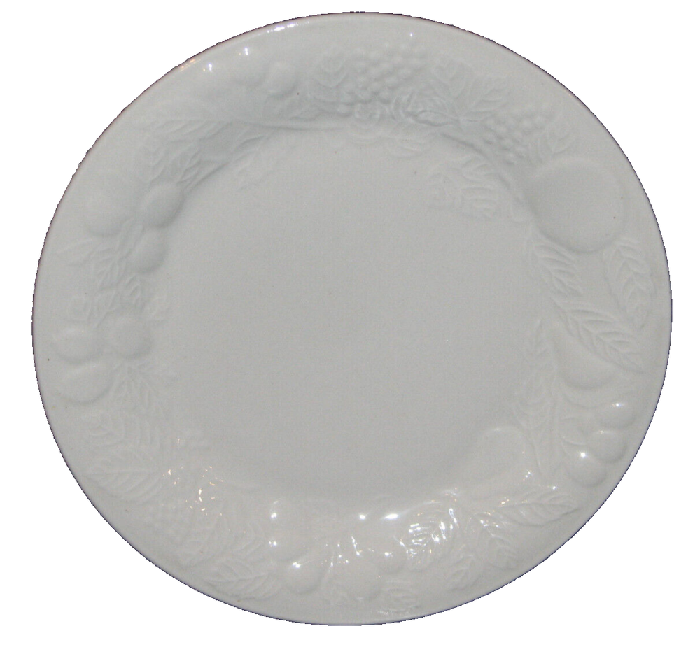 Gibson Housewares White Plate Raised Embossed with Fruit Pattern 10.5 Inches