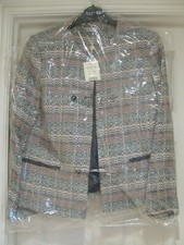 Uk 10 18 £149 Jacques Vert Tweed Navy Coral Ivory Eastex Short Fitted Jacket