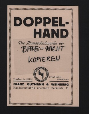 Chemnitz, Advertising 1925, Franz Gutmann & Weinberg Glove Factory