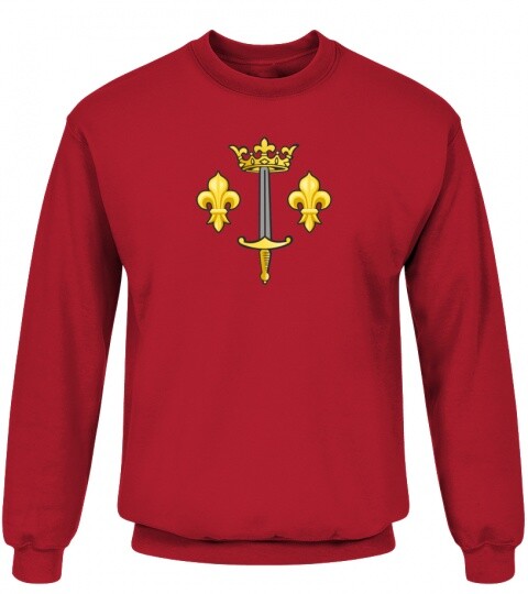Saint Joan of Arc Flag Sweatshirt with French Royal Coats of Arms Catholic Design