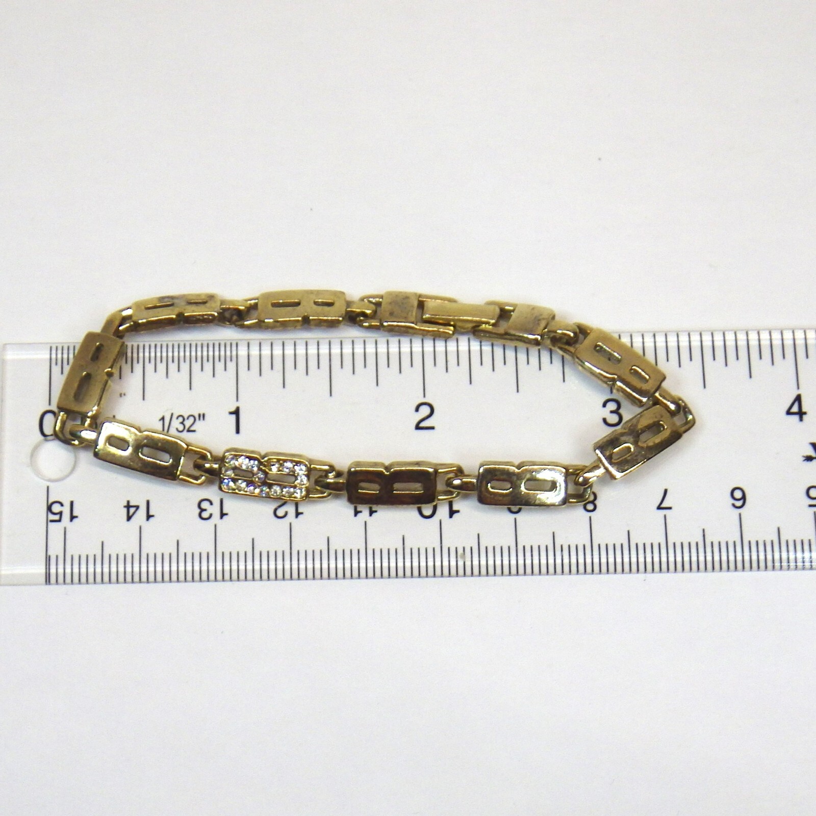 Letter 'B' Initial Tennis Bracelet Gold Tone Rhin… - image 4