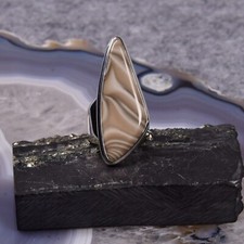 Feuerstein Ring, 925er Silber, Edelsteinring (22973), Flint, mit Mondstein