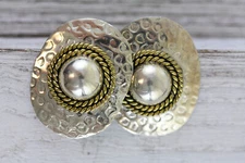 VINTAGE MEXICO STERLING SILVER EARRINGS HAMMERED BRASS ROPE WESTERN BEAUTIFUL