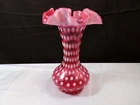 Vintage Fenton Cranberry Opalescent Glass POLKA DOT Vase 7 1/2" Tall INV4