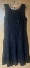 Anne Klein Elegant Little Black Dress Size 8 Geometric Pattern Nude Lined