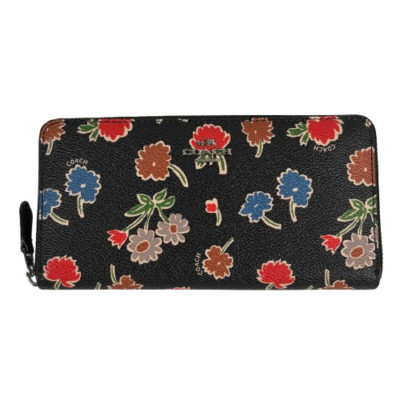 Coach Long Zip Around Accordion Wallet Black Floral Daisy Print #55881 MRP $184