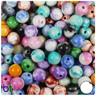 BeadTin Marbled 10mm Round Plastic Craft Beads (100pcs) - Color choice