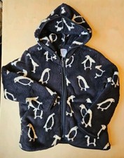 NWT HANNA ANDERSSON BLACK PENGUINS MARSHMALLOW FLEECE HOODIE JACKET 120 6/7 62