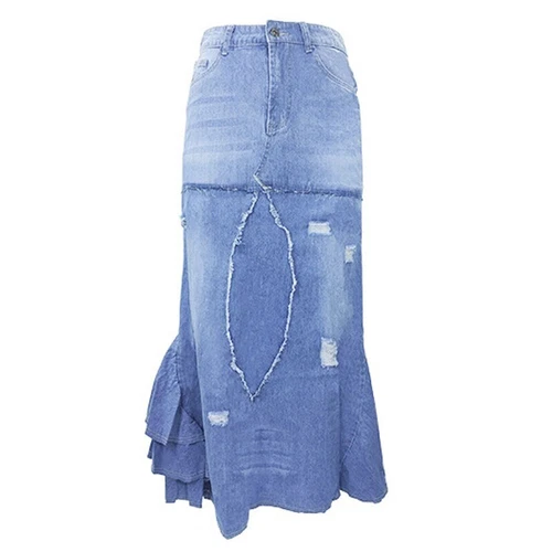 Lässiger Damen-Jeansrock mit hoher Taille, Slim Fit, A-Linie, Maxirock 2025 - Bild 10 von 25