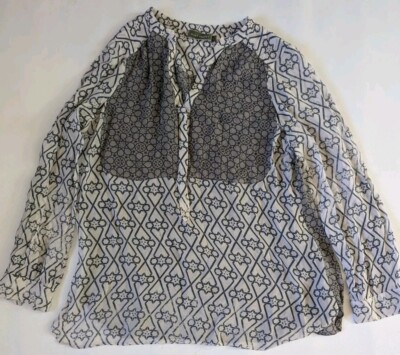 Mint Velvet semi sheer blouse Size 12 Star patterned design,  long/adjustable slv UK