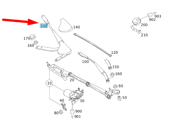 MERCEDES-BENZ SLK R171 Front Right Wiper Arm LHD A1718200844