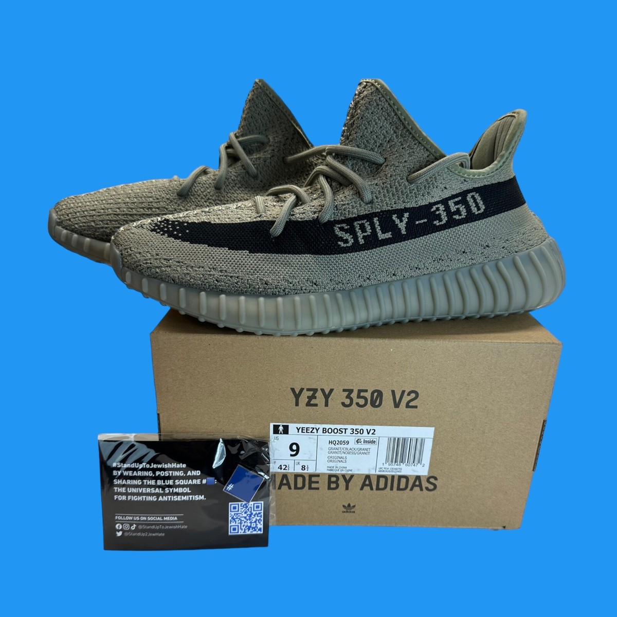 ︎^_^ Adidas Mens Sz 9 Yeezy Boost 350 V2 Granite Gray HQ2059 Running