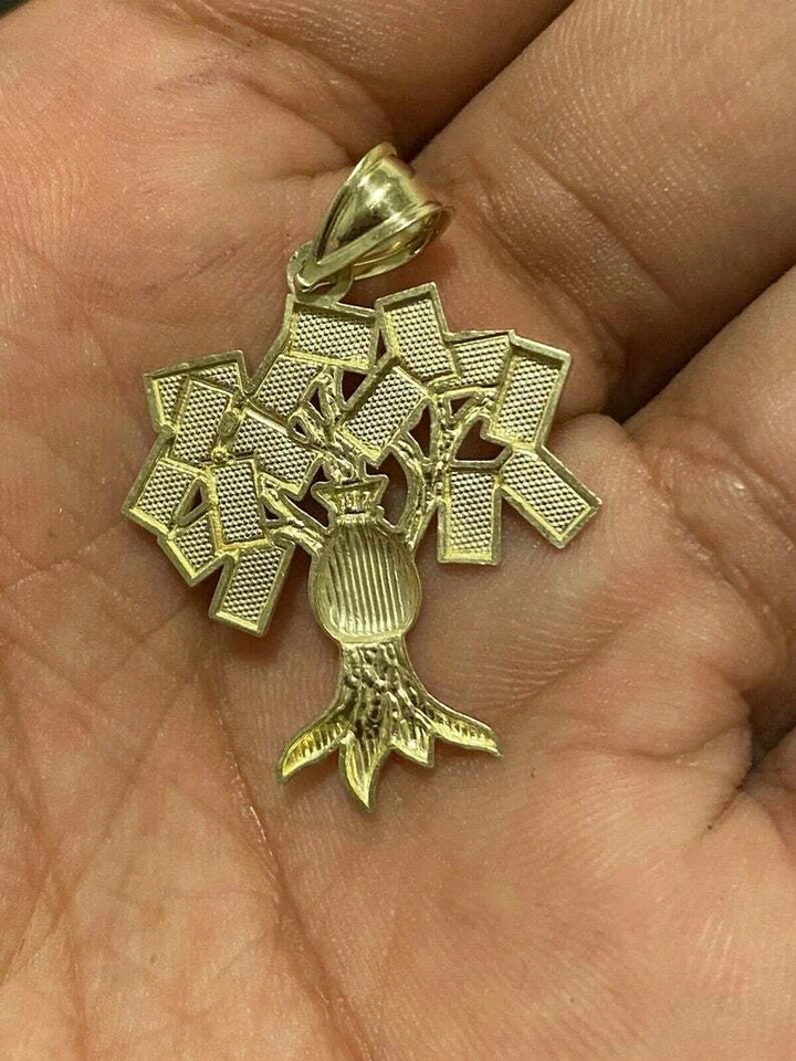 Colgante de árbol de dinero de metal macizo para hombre enchapado en oro amarillo de 14 quilates plateado Foto 3 de 4