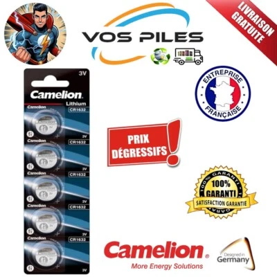 Pile bouton CR1632 DL1632 BR1632 ECR1632 EL1632 Lithium 3V 120 mAh Camelion