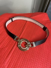 Chico's Med/Large Leather Belt Black Adjustable Peppled Metal Clasp BOHO