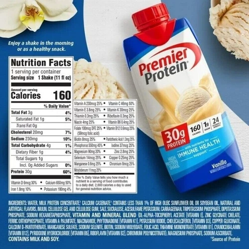 Premier Protein Shake, Vanilla, 30g Protein, 11 fl oz, 12 Ct, 2 Pack - Picture 2 of 3