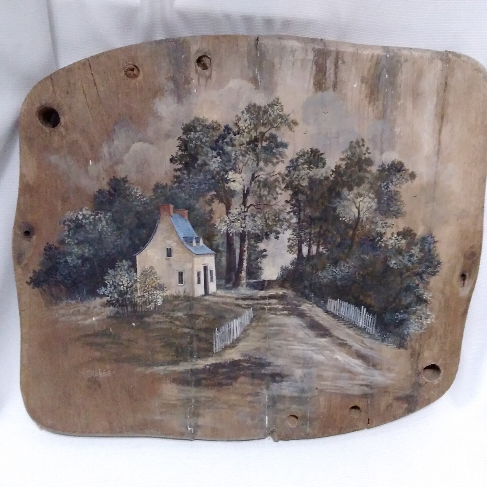 Signed Naive Folk Art Country Primitive Painting Quebec Jeff Stokes Chair Seat