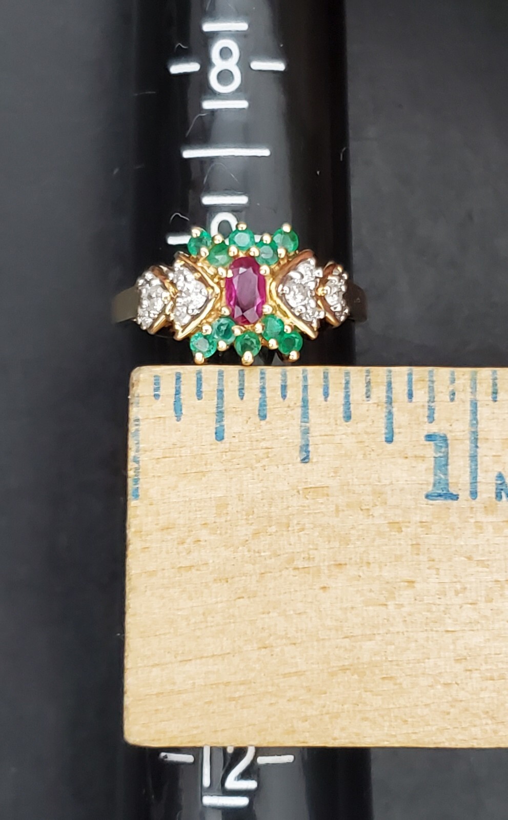 Ruby Emerald & Diamond Set 14k Solid Yellow Gold … - image 6